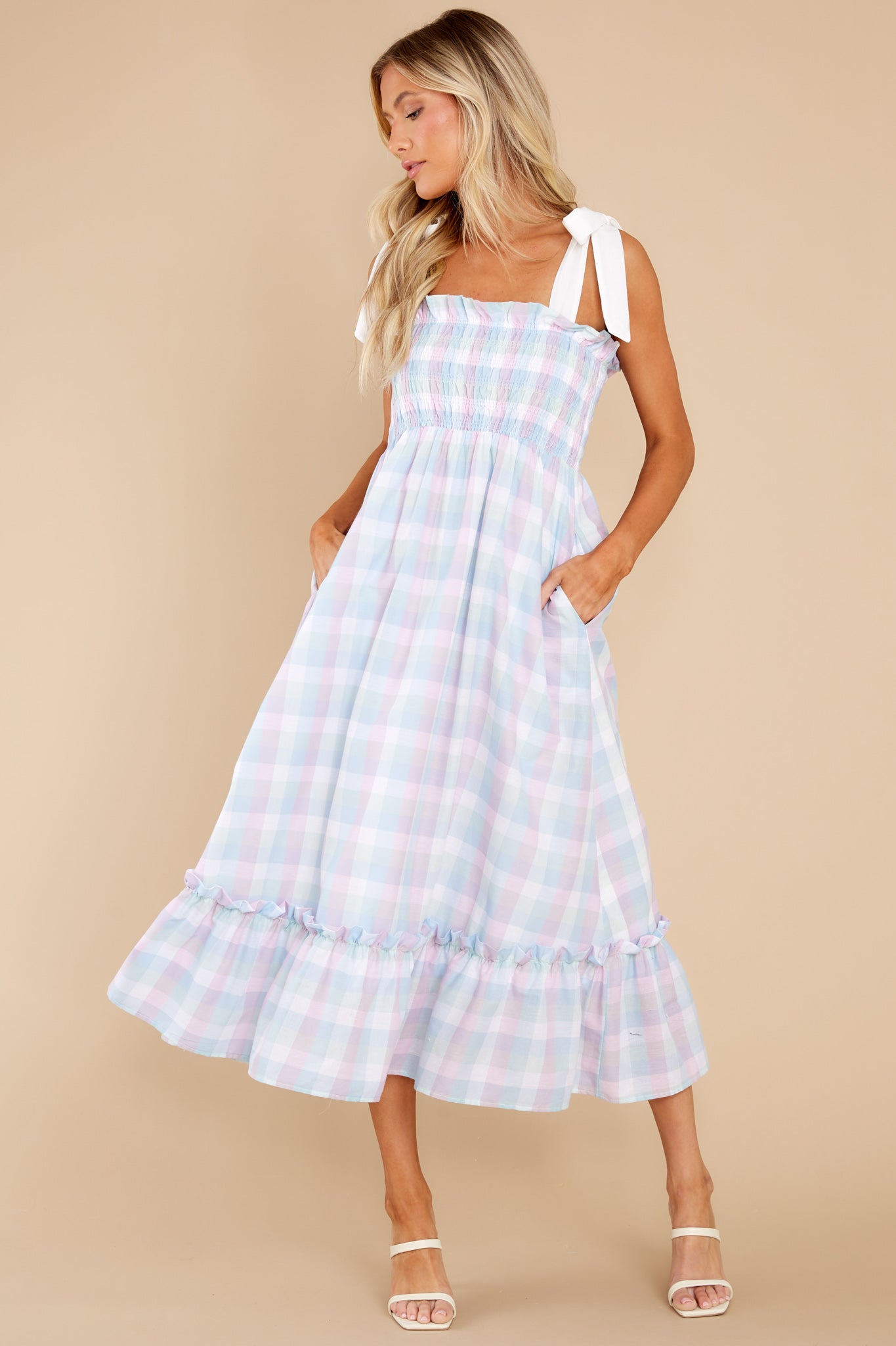 Happy Feelings Blue Plaid Midi Dress
