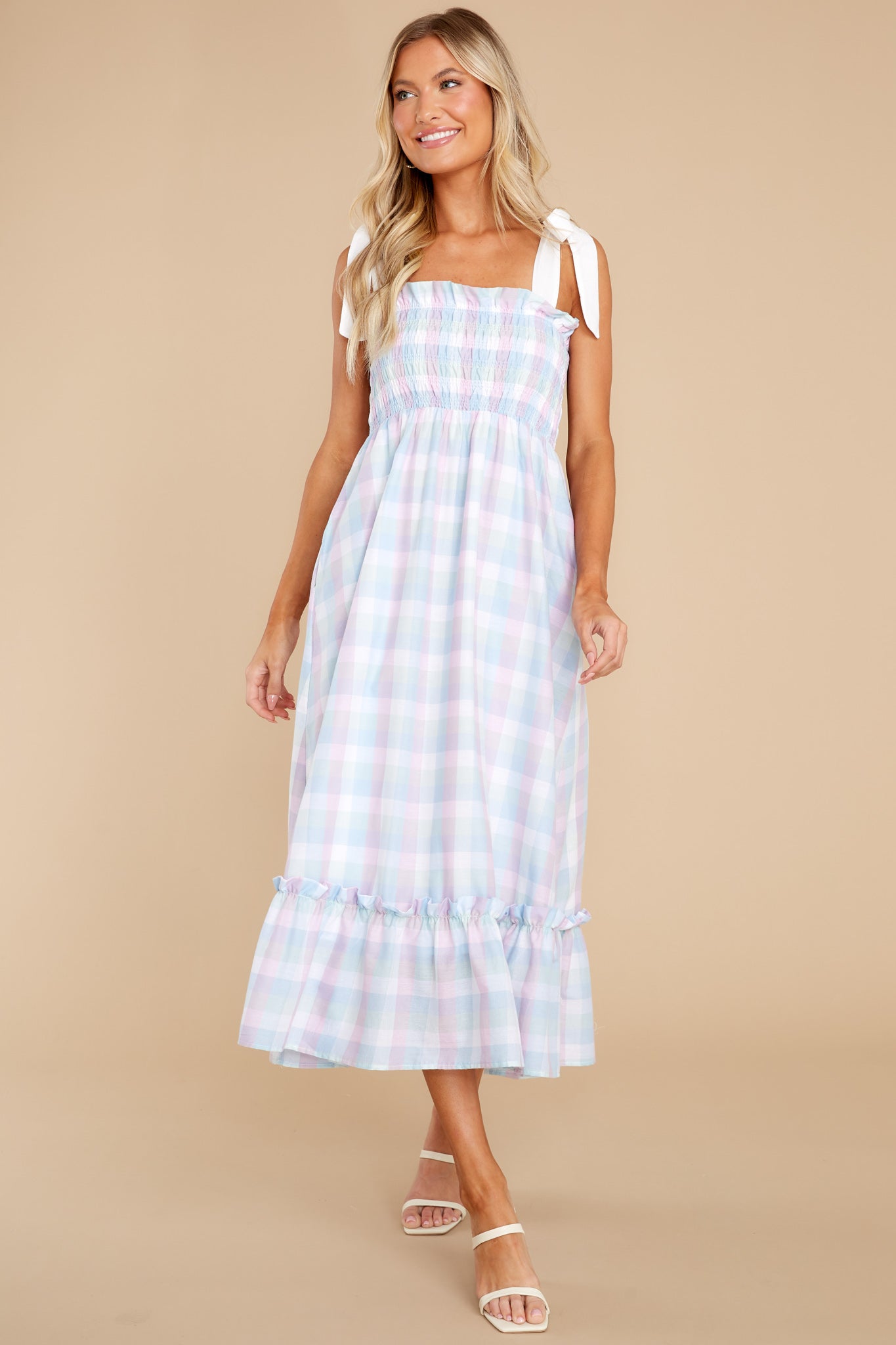 Happy Feelings Blue Plaid Midi Dress