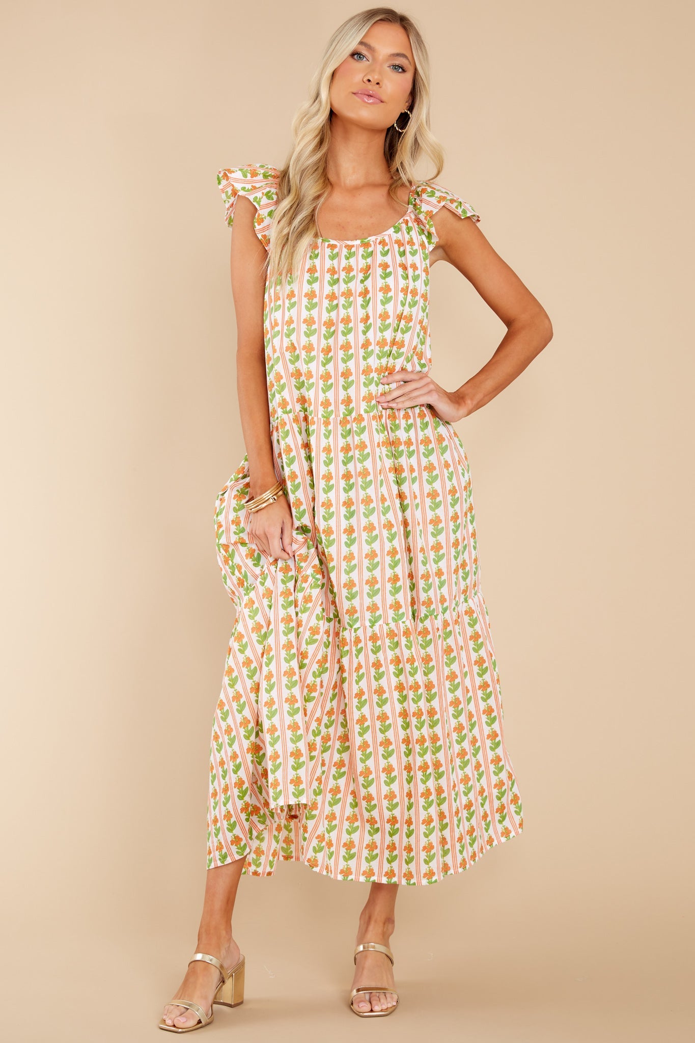 Milly Floral Stripe Melon Dress