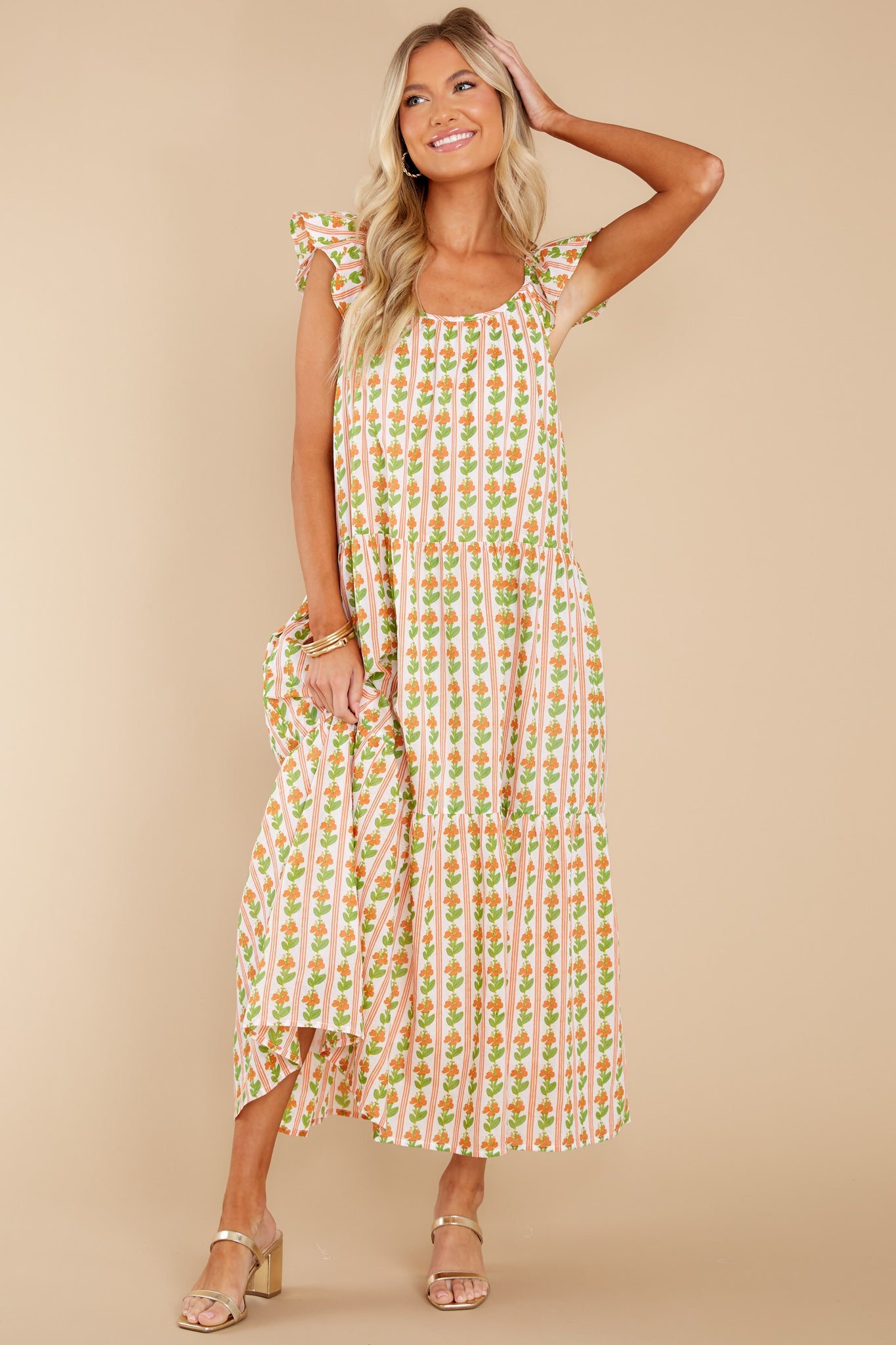 Milly Floral Stripe Melon Dress