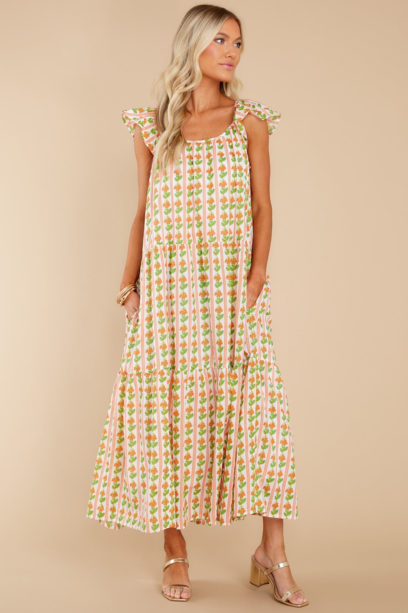Milly Floral Stripe Melon Dress