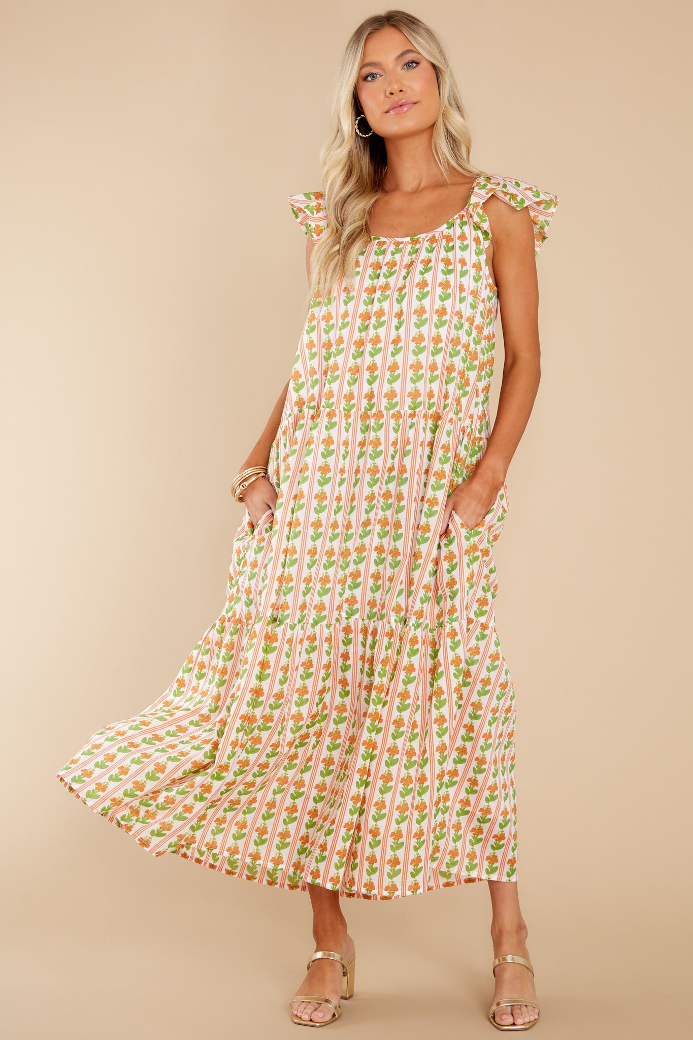 Milly Floral Stripe Melon Dress