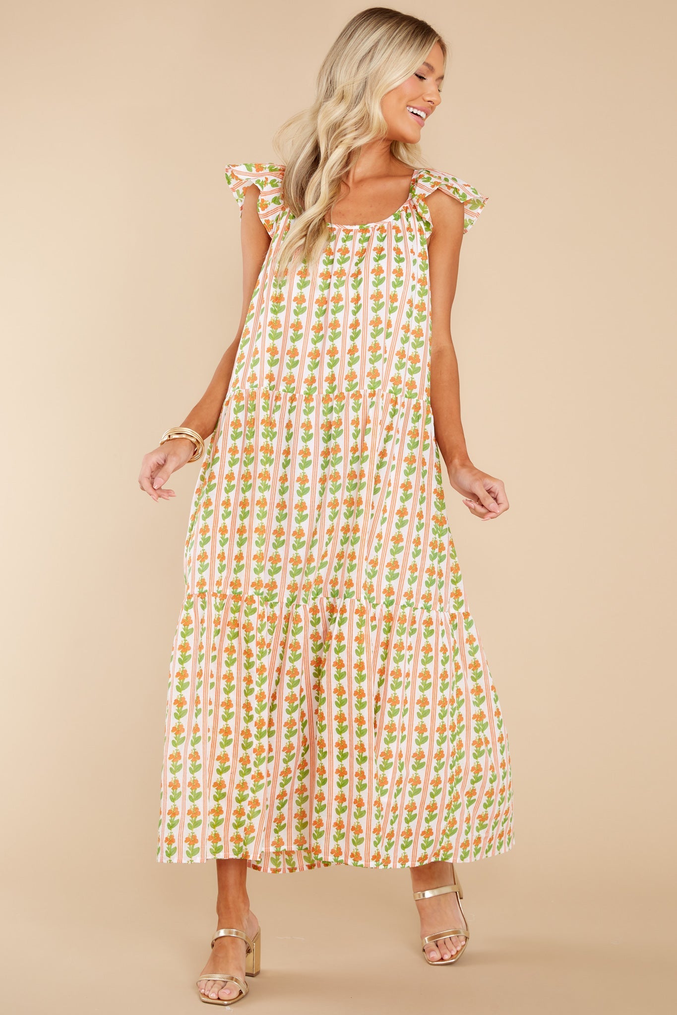 Milly Floral Stripe Melon Dress