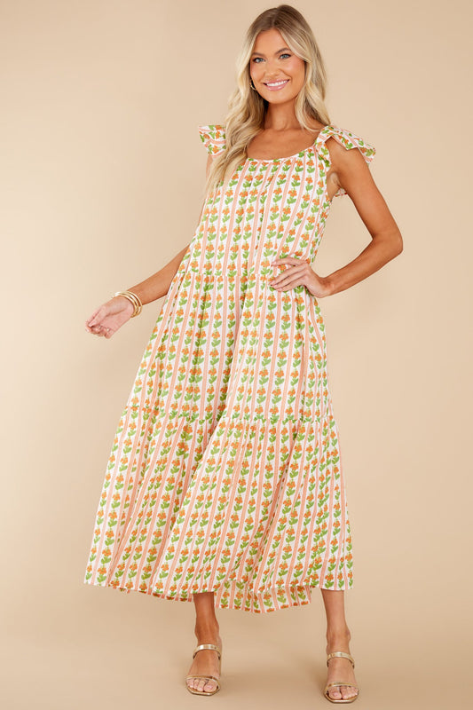 Milly Floral Stripe Melon Dress