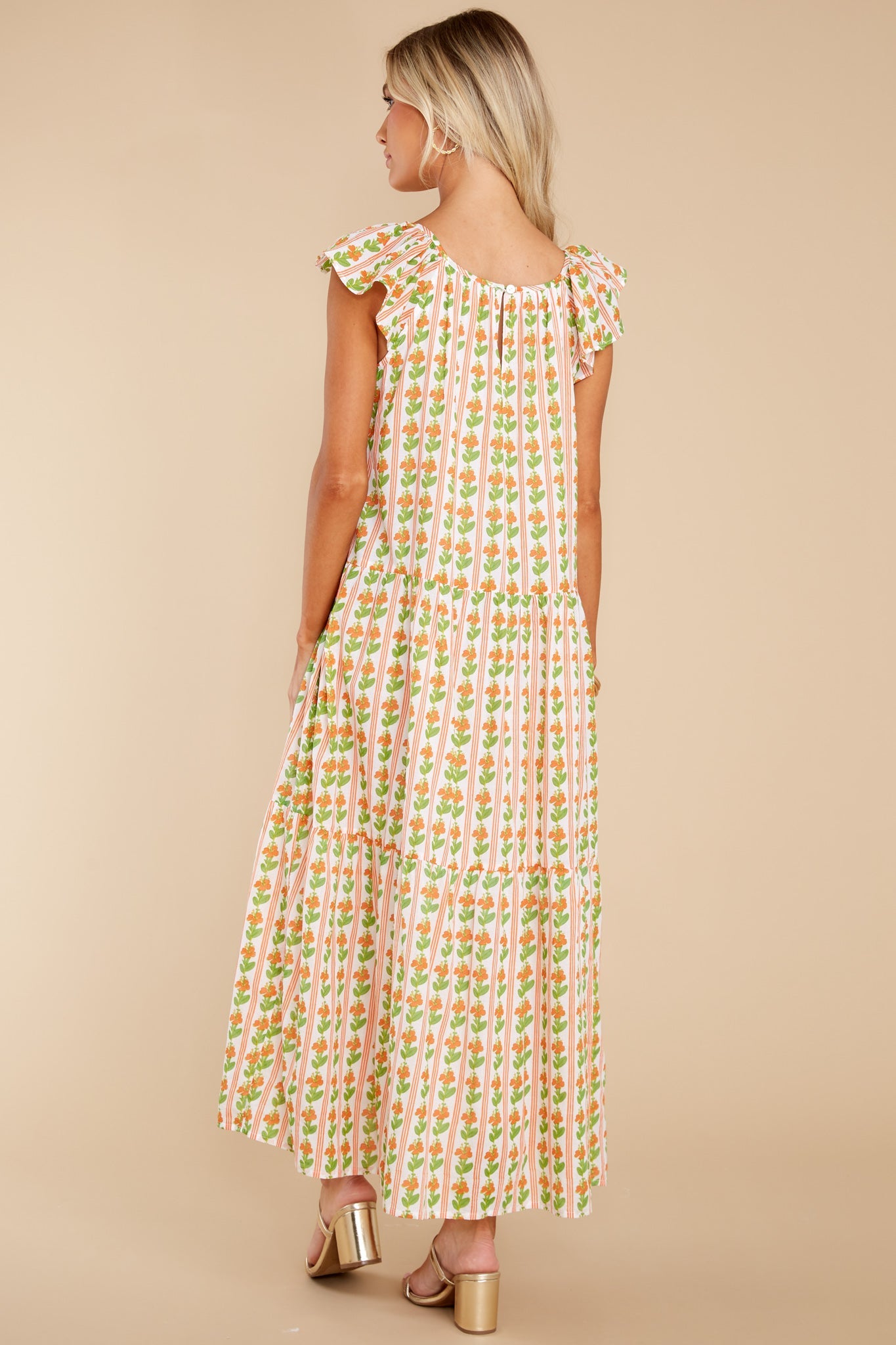 Milly Floral Stripe Melon Dress