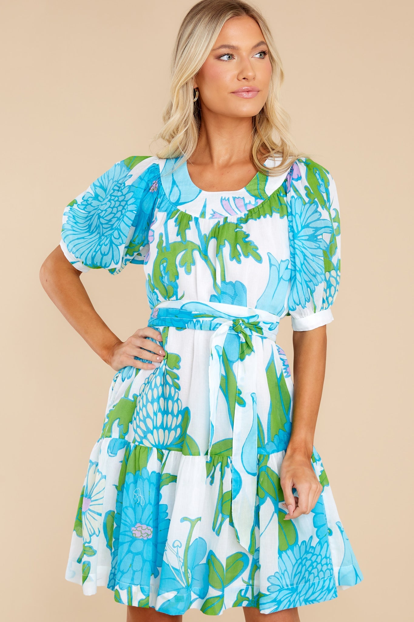 Anna Mod Floral Aqua Dress