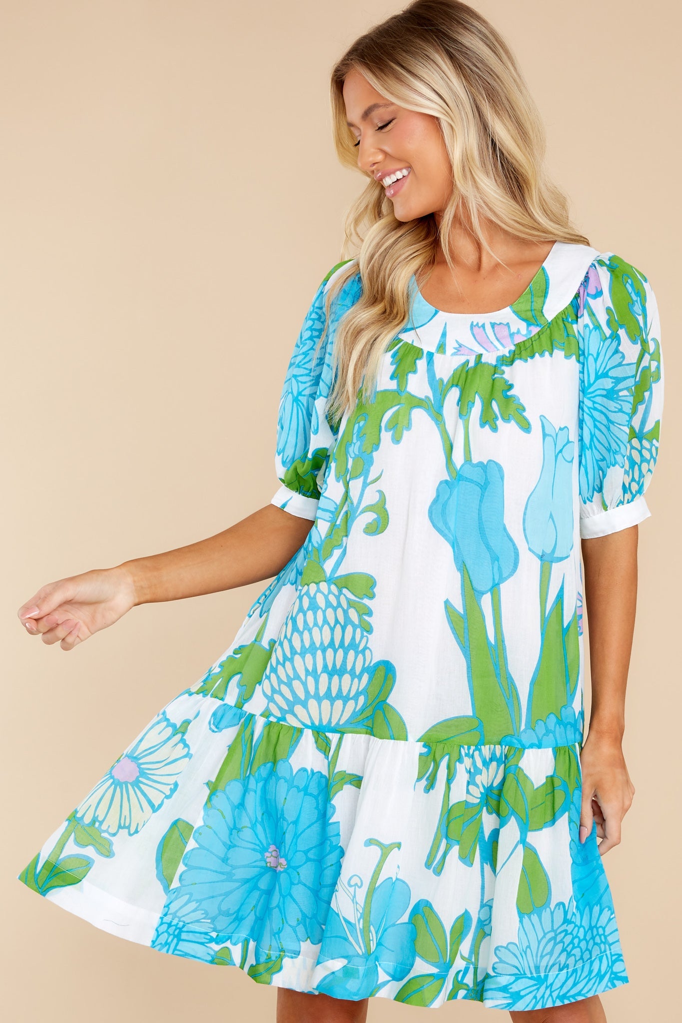 Anna Mod Floral Aqua Dress