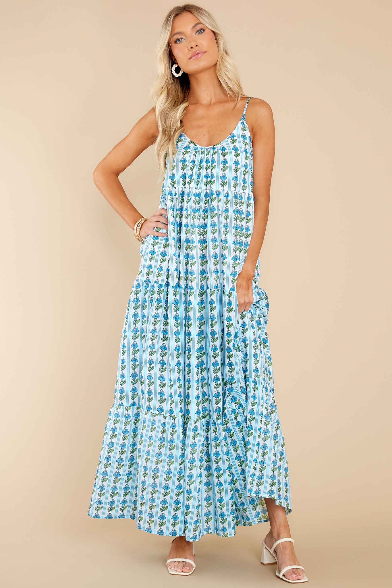 Emily Floral Stripe Pool Long Dress