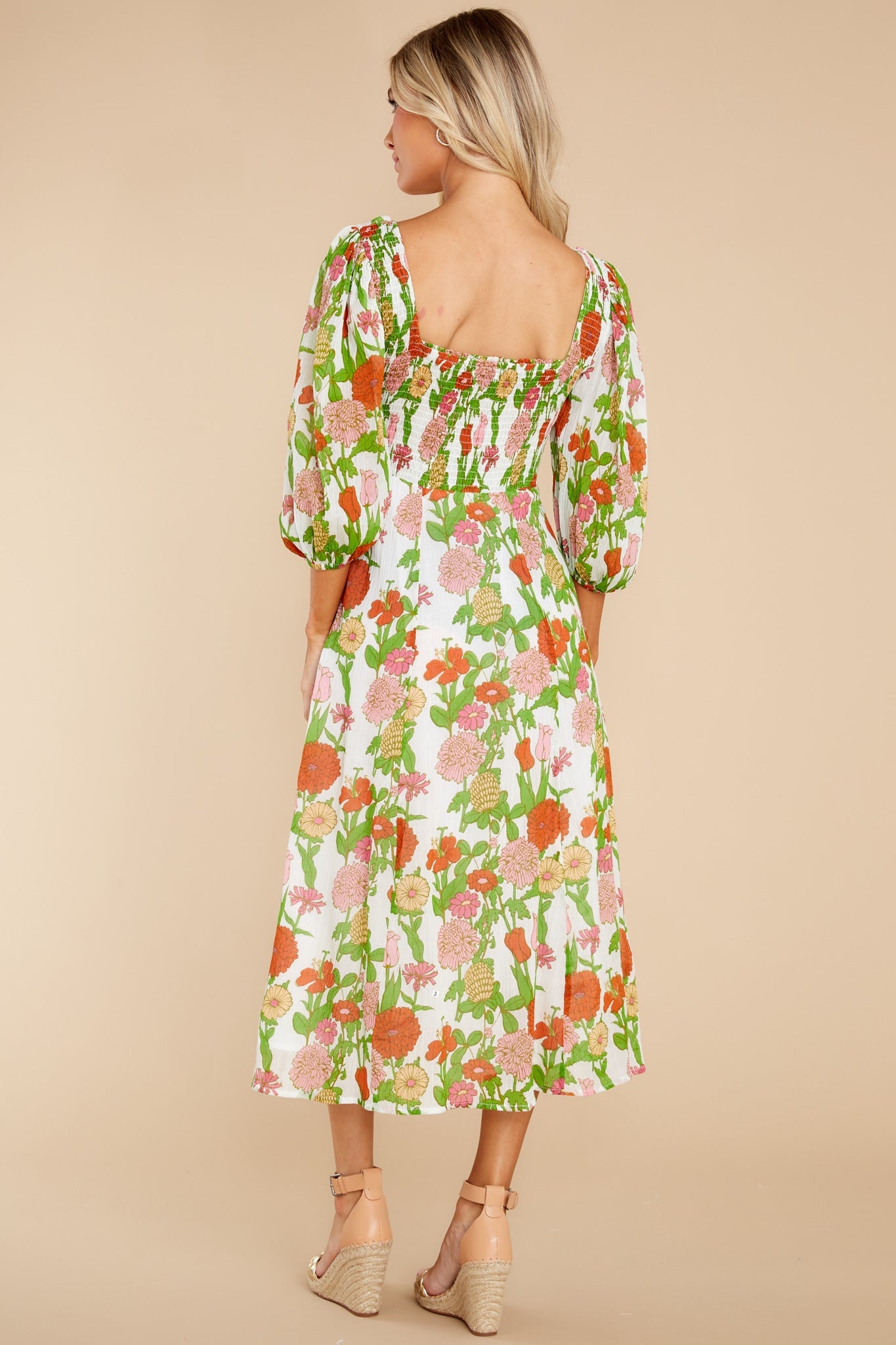 Bridget Mod Floral Melon Midi Dress