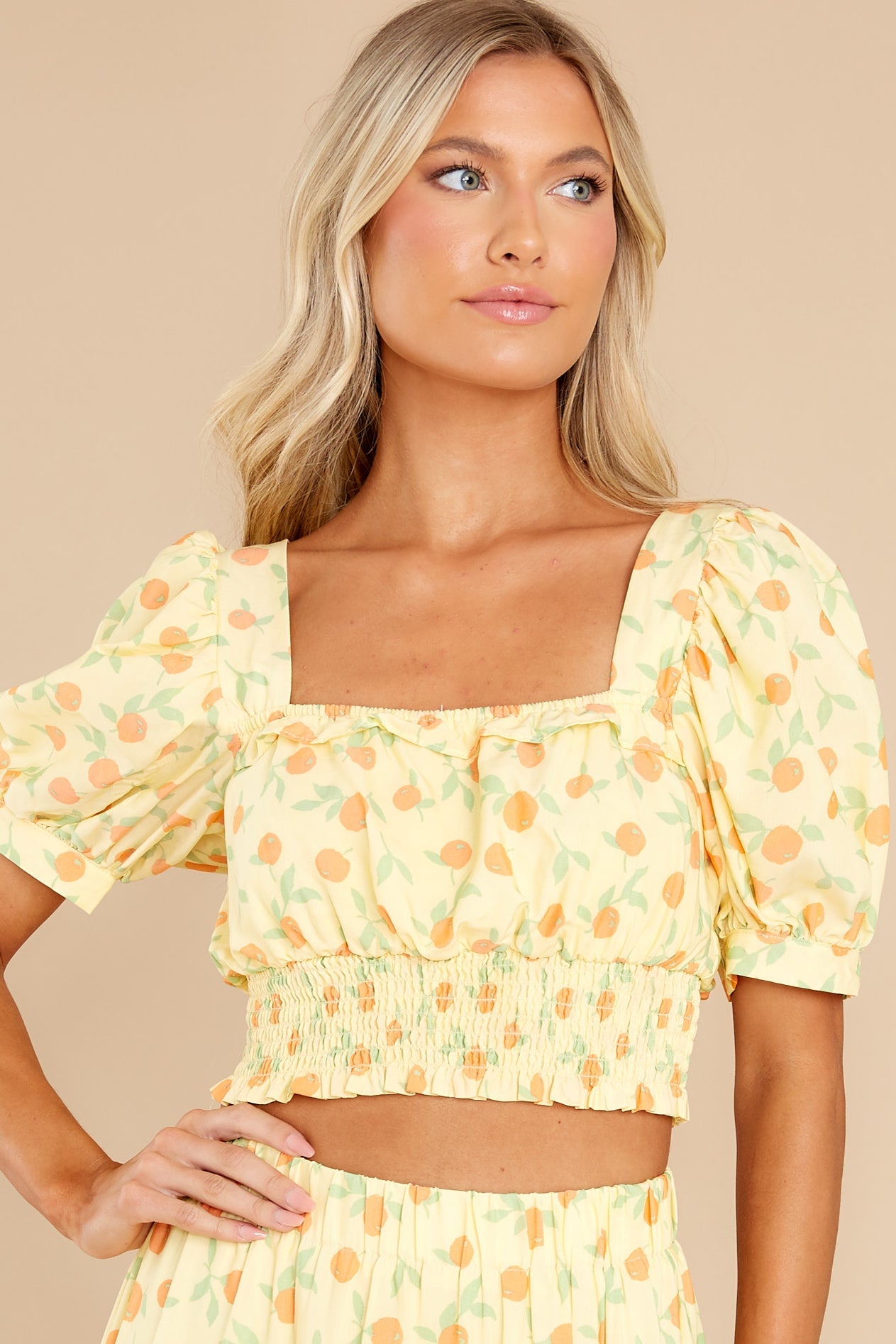 Sprouting With Joy Yellow Print Crop Top