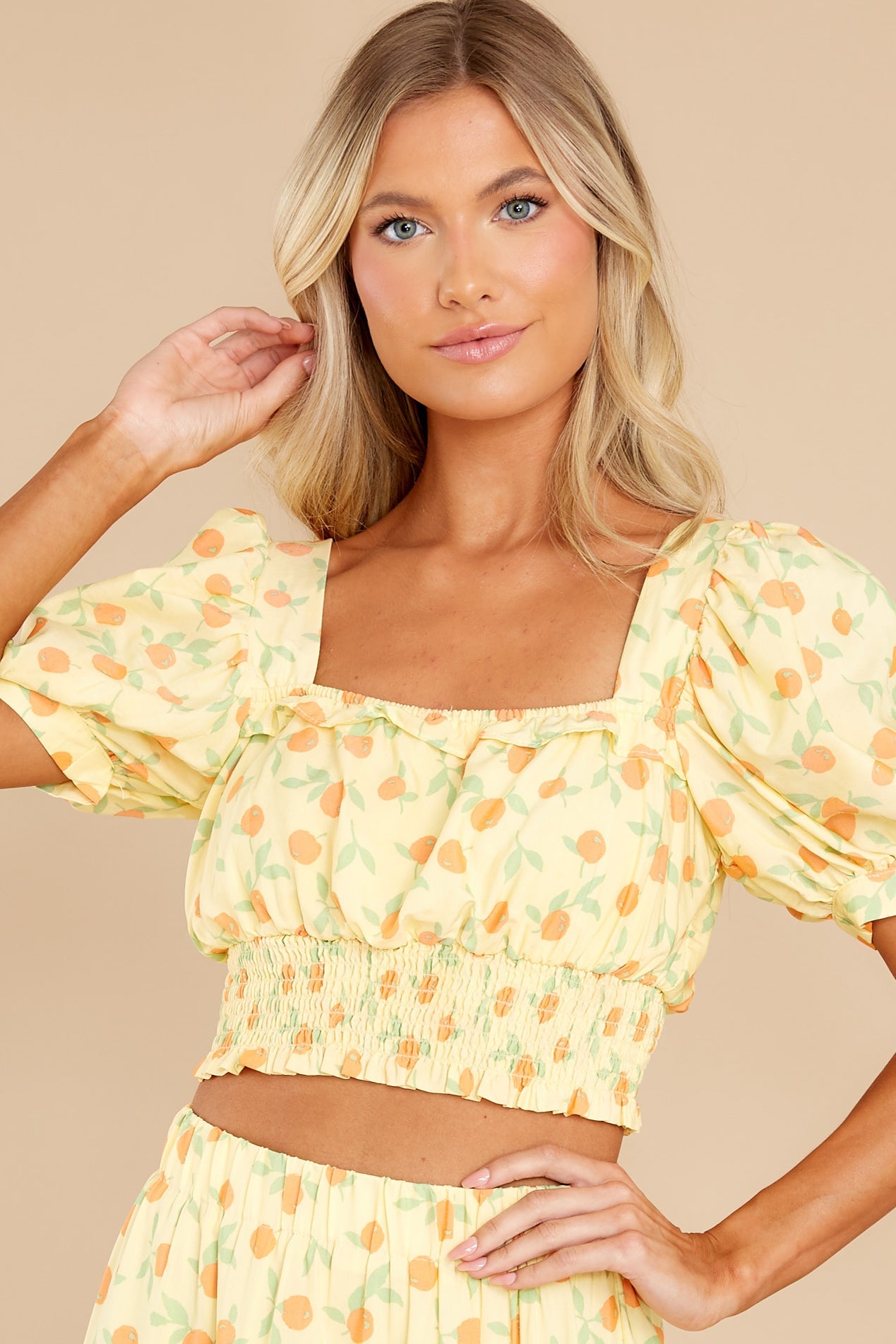 Sprouting With Joy Yellow Print Crop Top