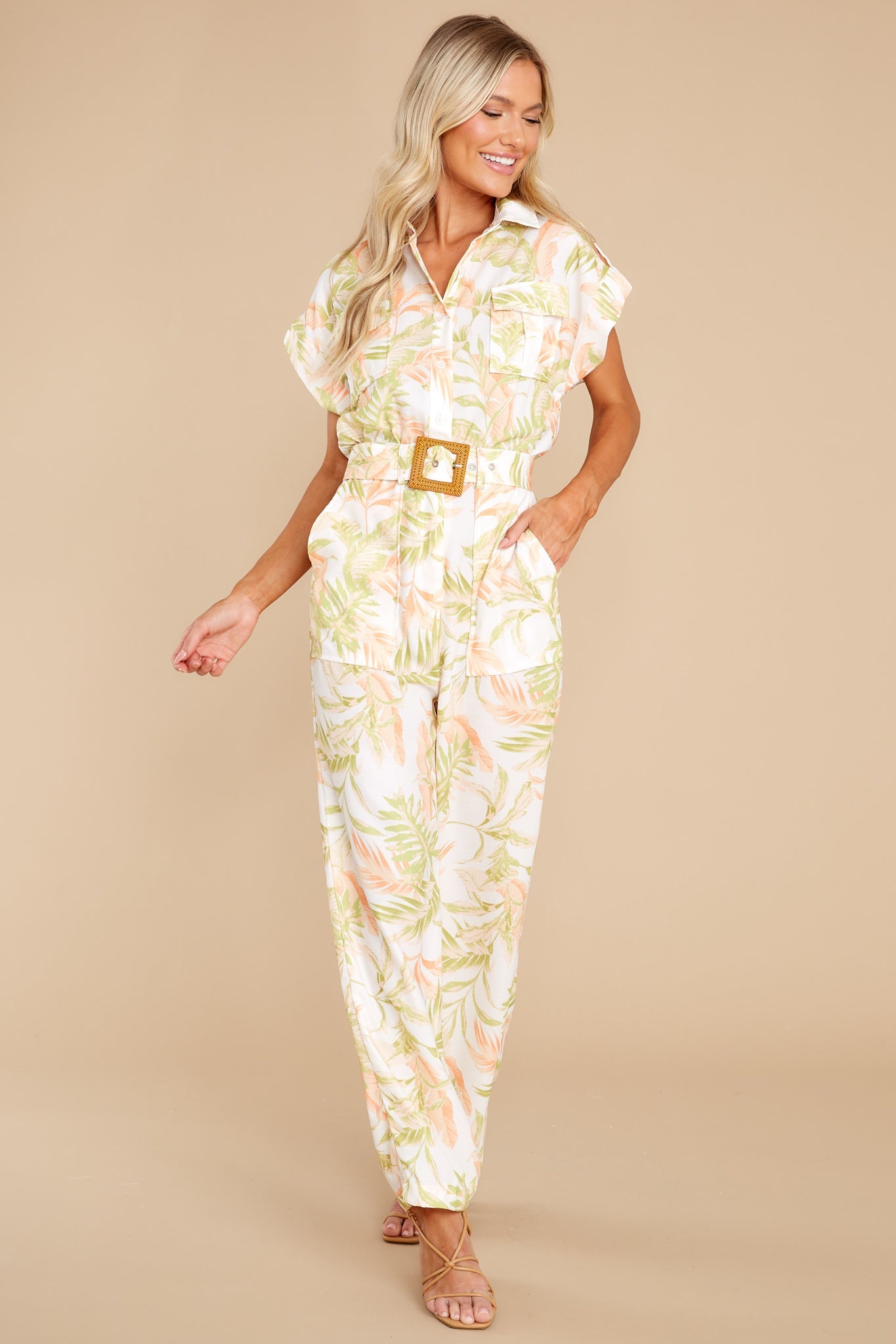 Phases And Stages White Multi Leaf Print Jumpsuit