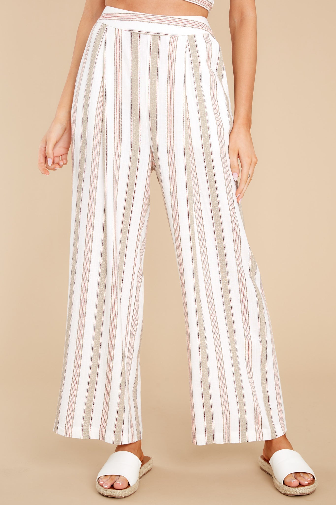 Walk On Beige Stripe Wide Leg Pants