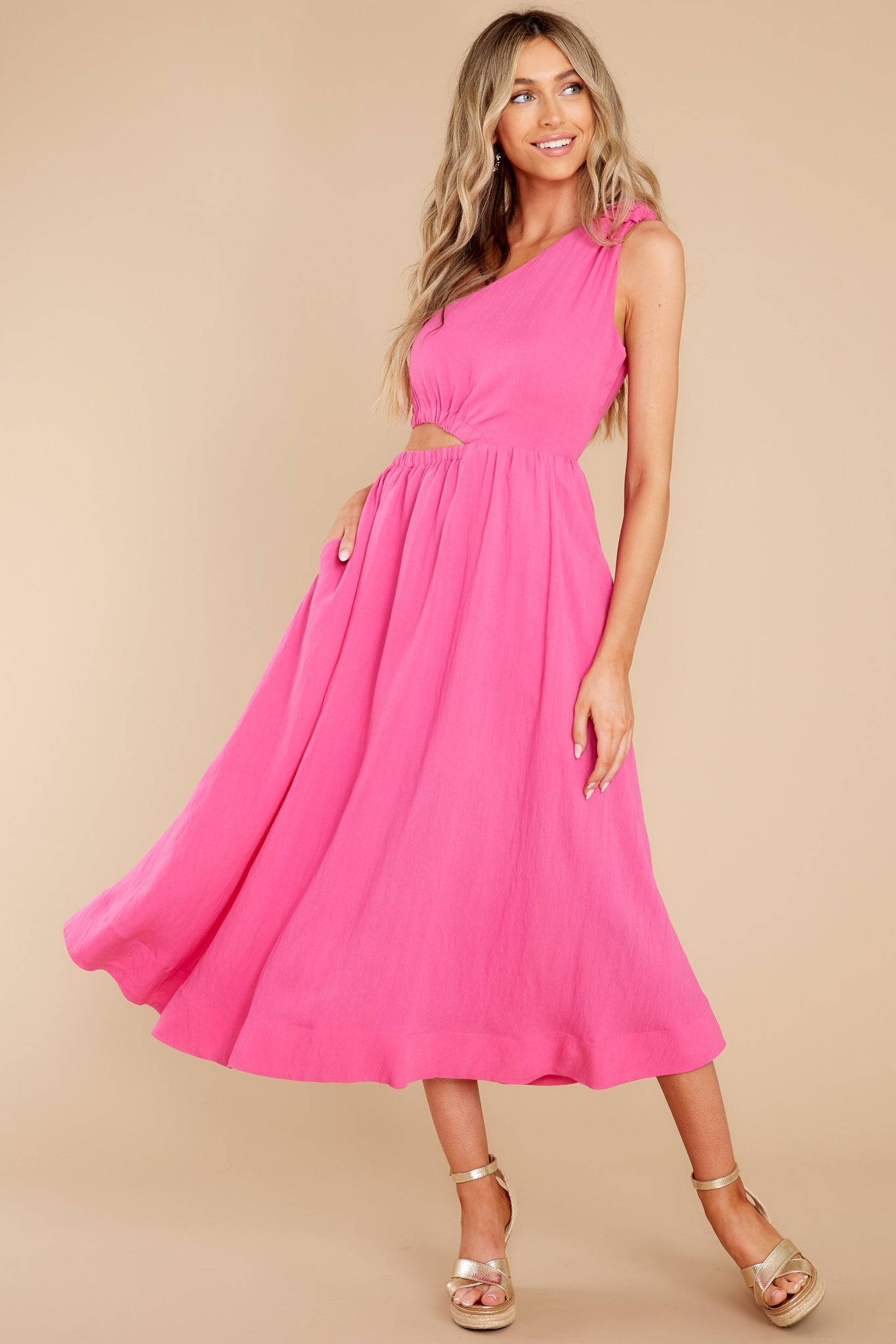 Strike First Hot Pink Midi Dress