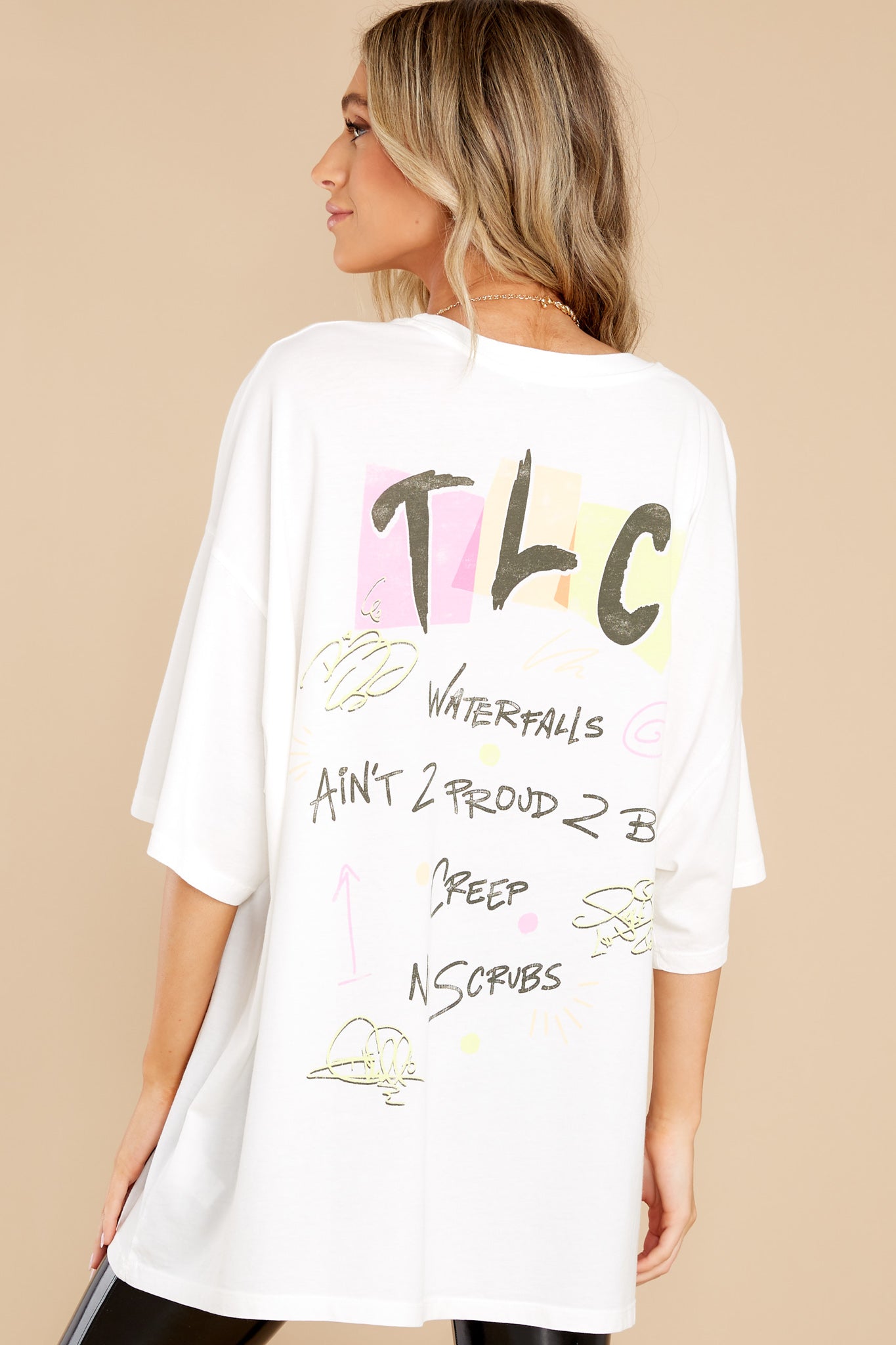 TLC Singles Vintage White Oversized Tee