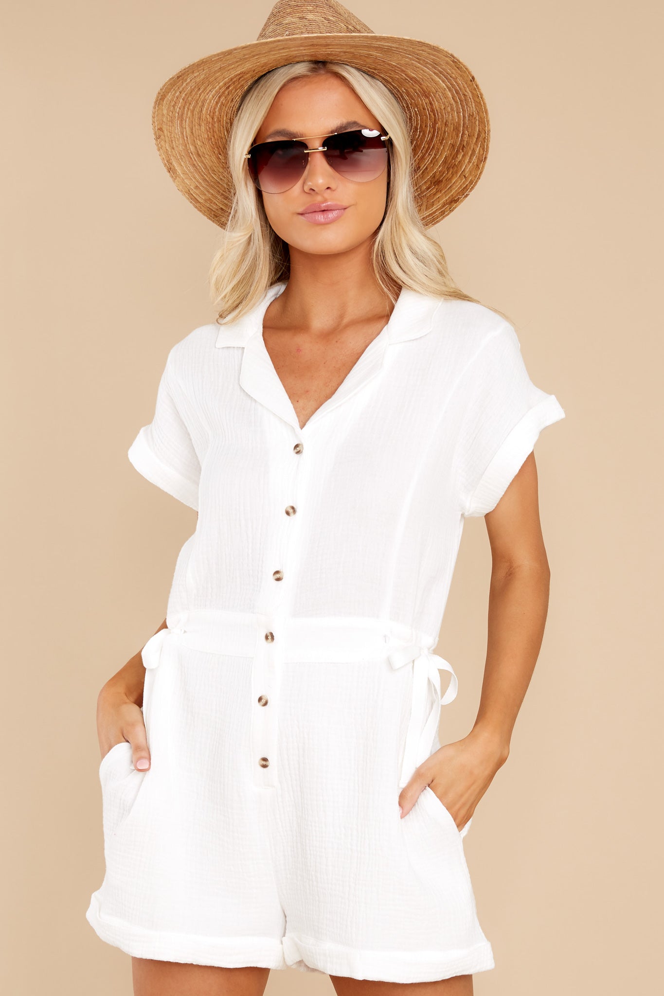 Ease Along White Cotton Romper