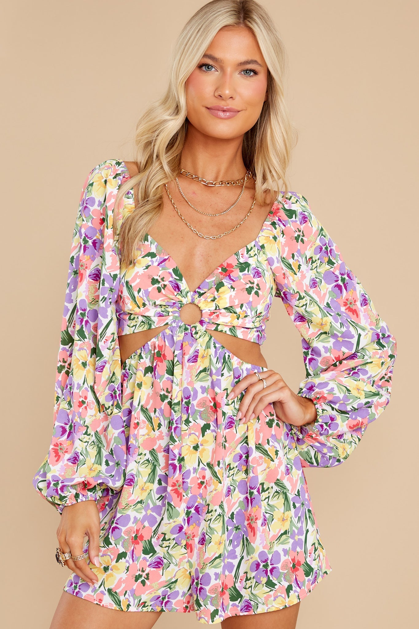 Unforgettable Beauty Purple Multi Floral Print Romper