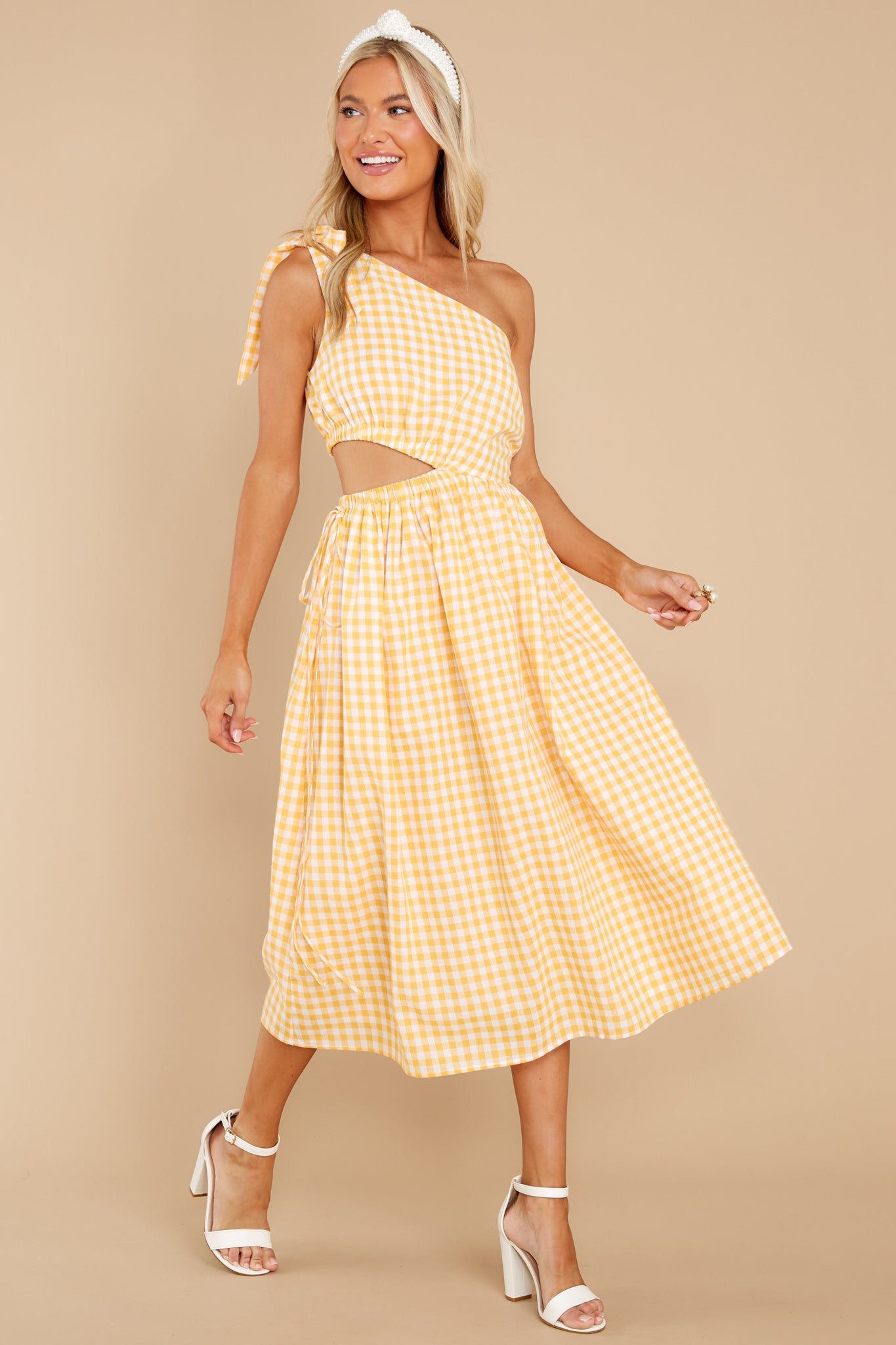 All The Excitement Yellow Gingham Midi Dress