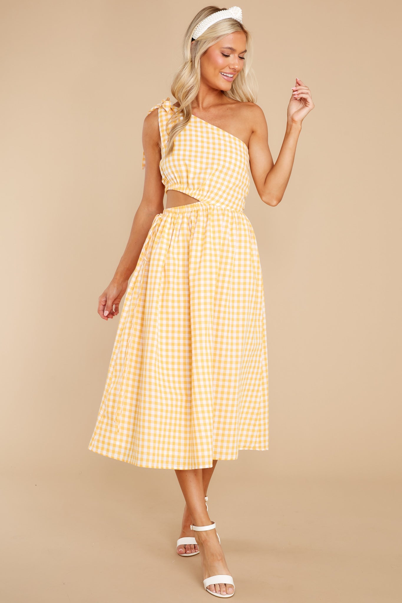 All The Excitement Yellow Gingham Midi Dress