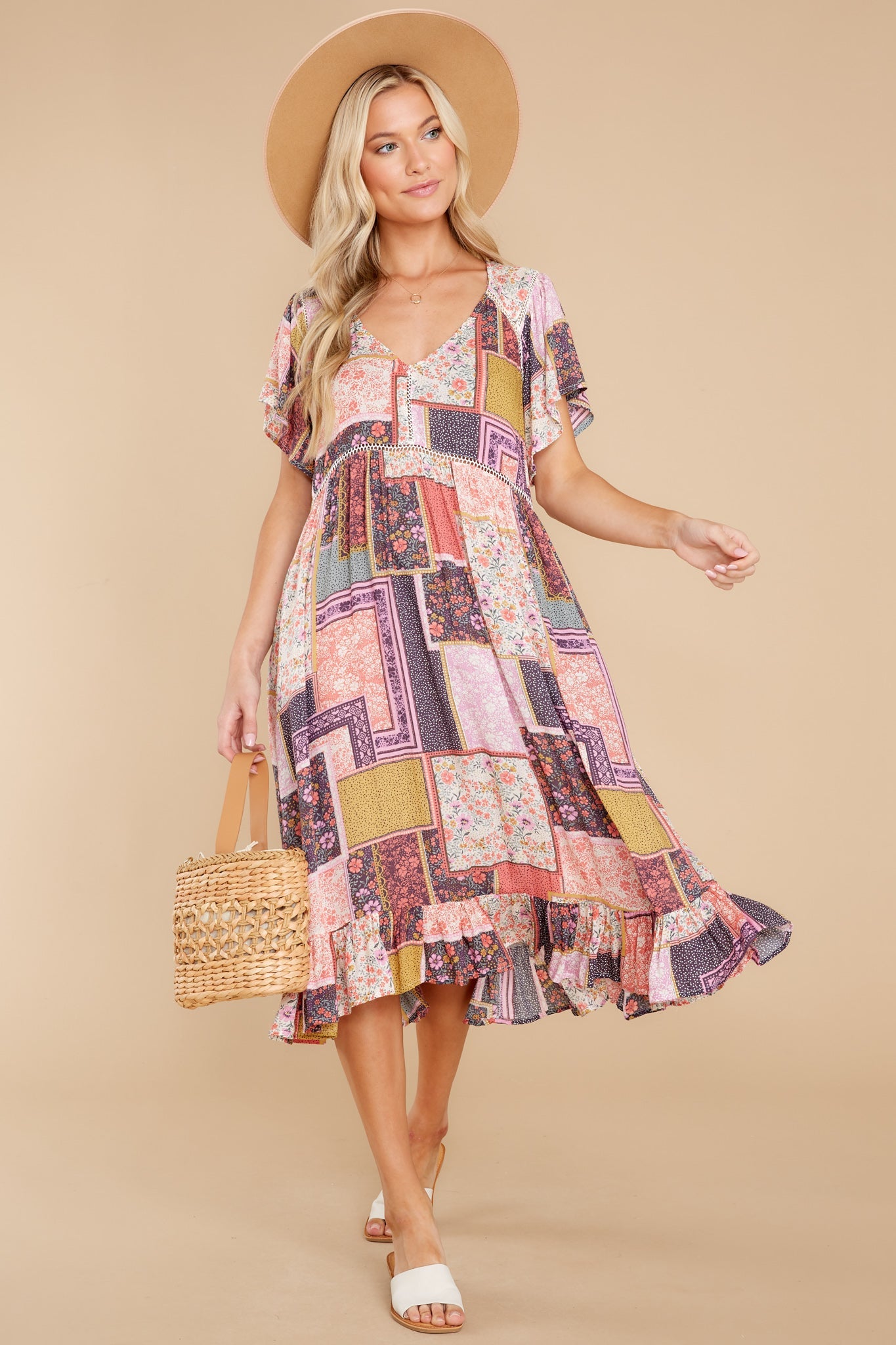 Full Of Wonder Pink Multi Print Midi Dress