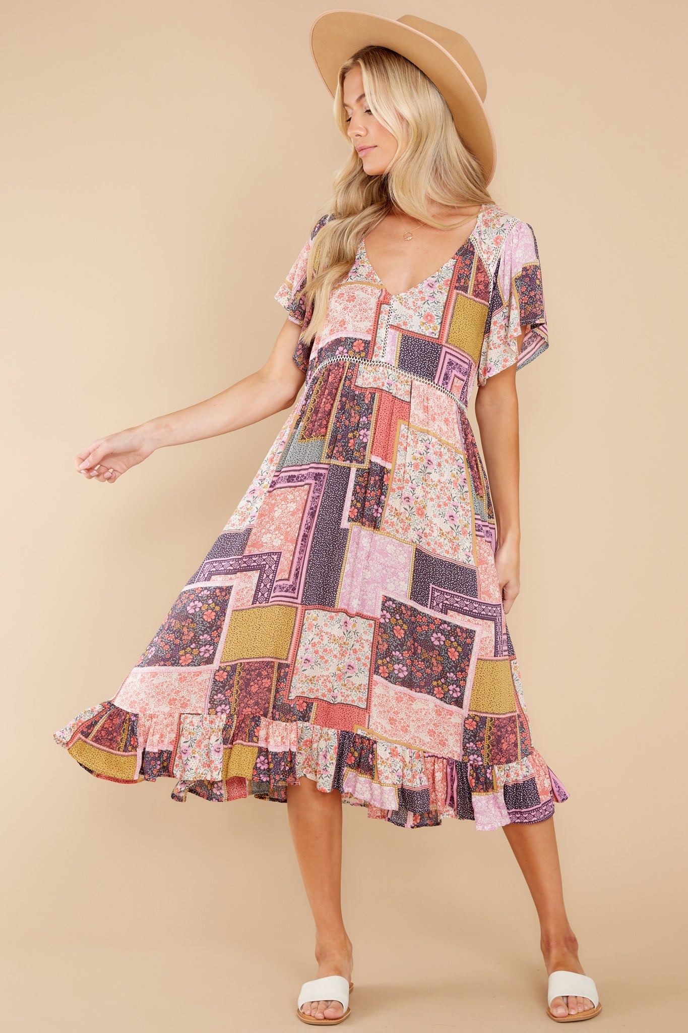Full Of Wonder Pink Multi Print Midi Dress