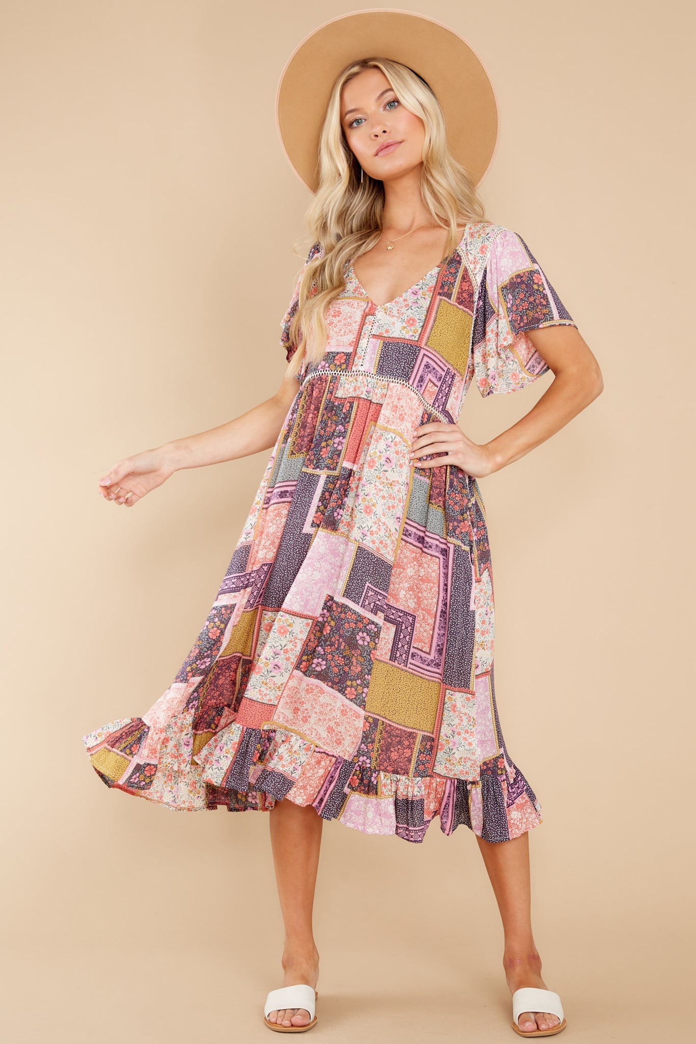 Full Of Wonder Pink Multi Print Midi Dress