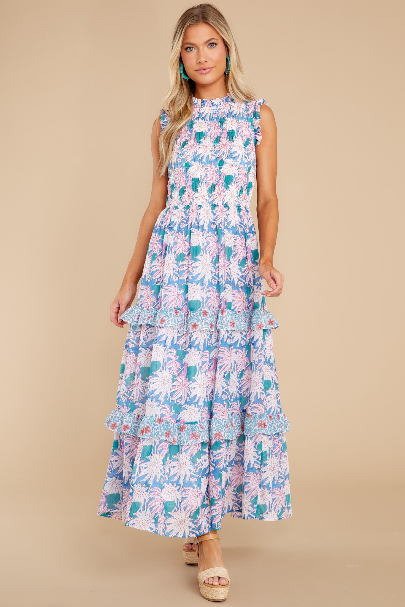 Cayman Blue Sleeveless Smocked Maxi Dress