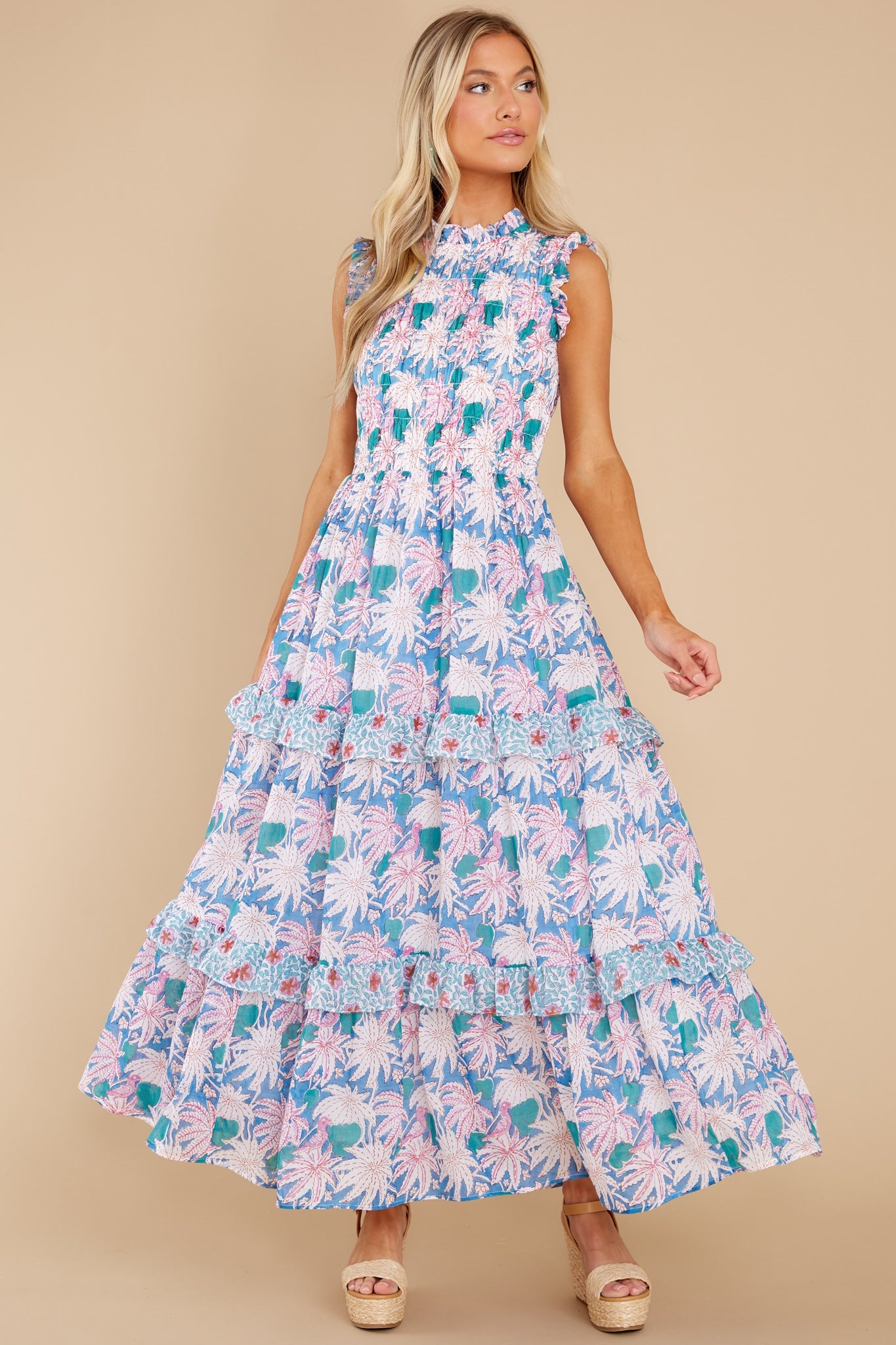 Cayman Blue Sleeveless Smocked Maxi Dress