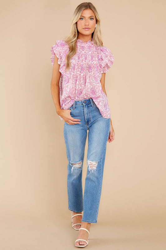 Malta Pink Pintuck Ruffle Top