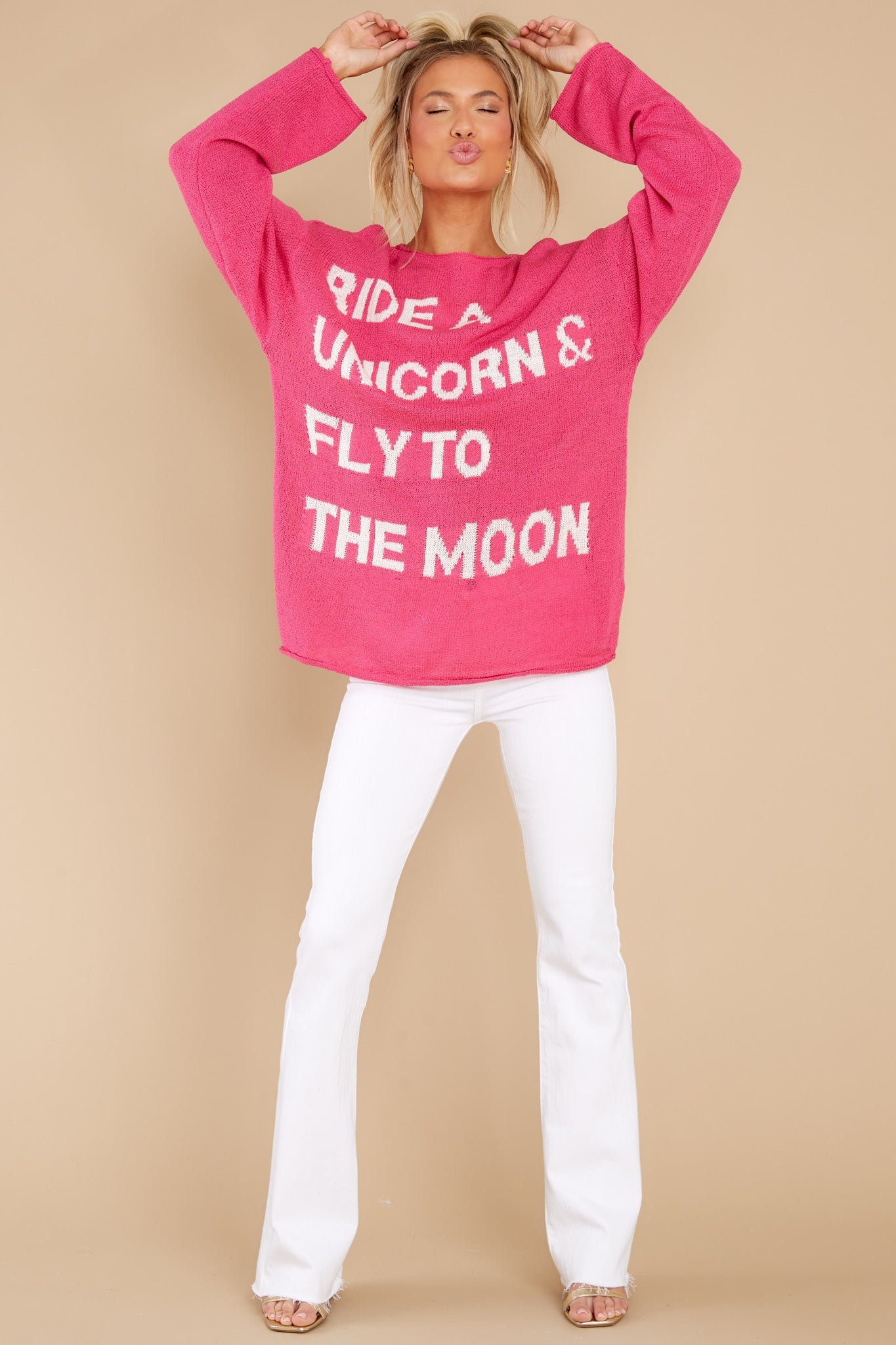 Fly To The Moon Hot Pink Sweater