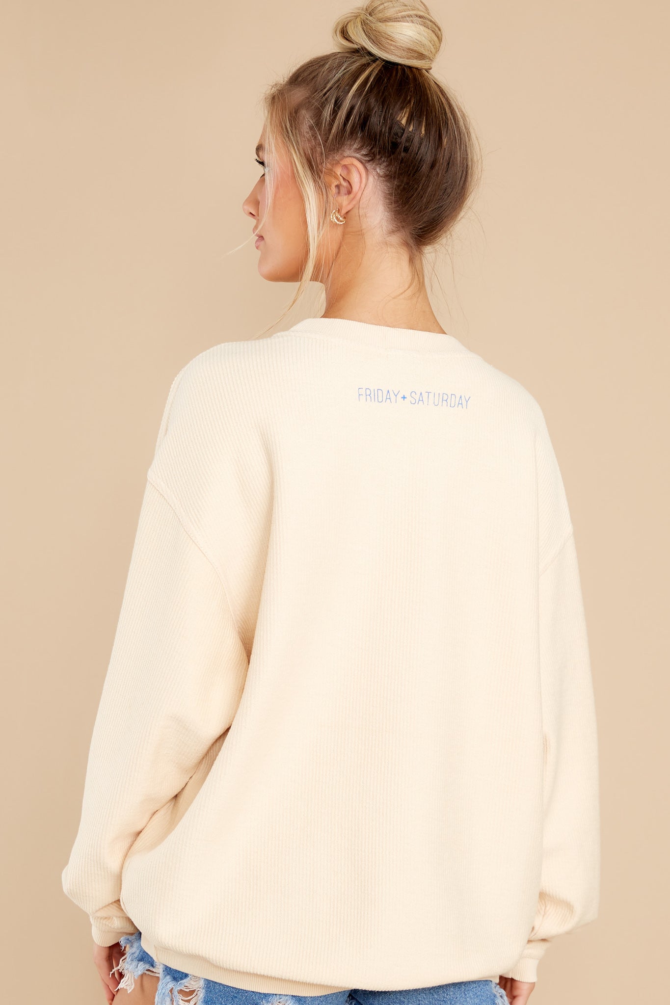 Wish You Were Here Beige Corded Sweatshirt