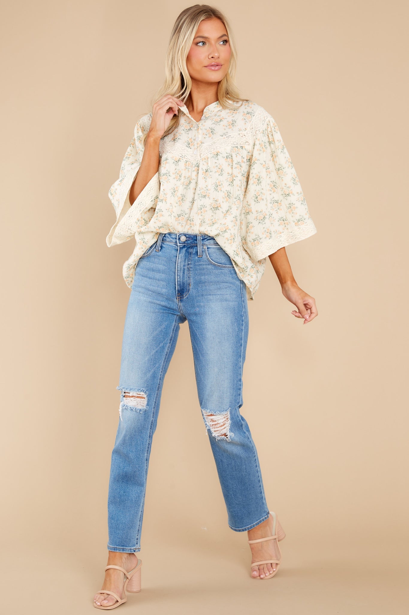My Dearest Love Ivory Floral Print Top