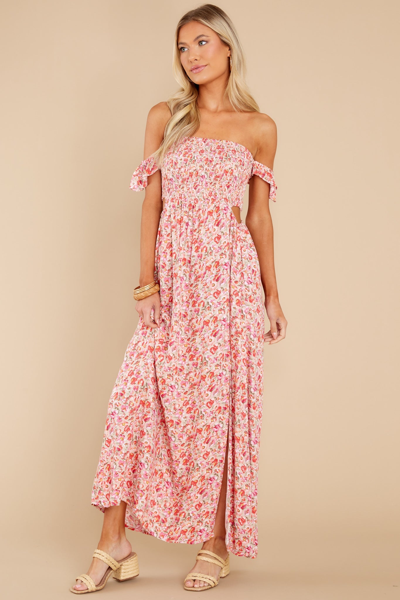 Let Love Blossom Pink Floral Midi Dress