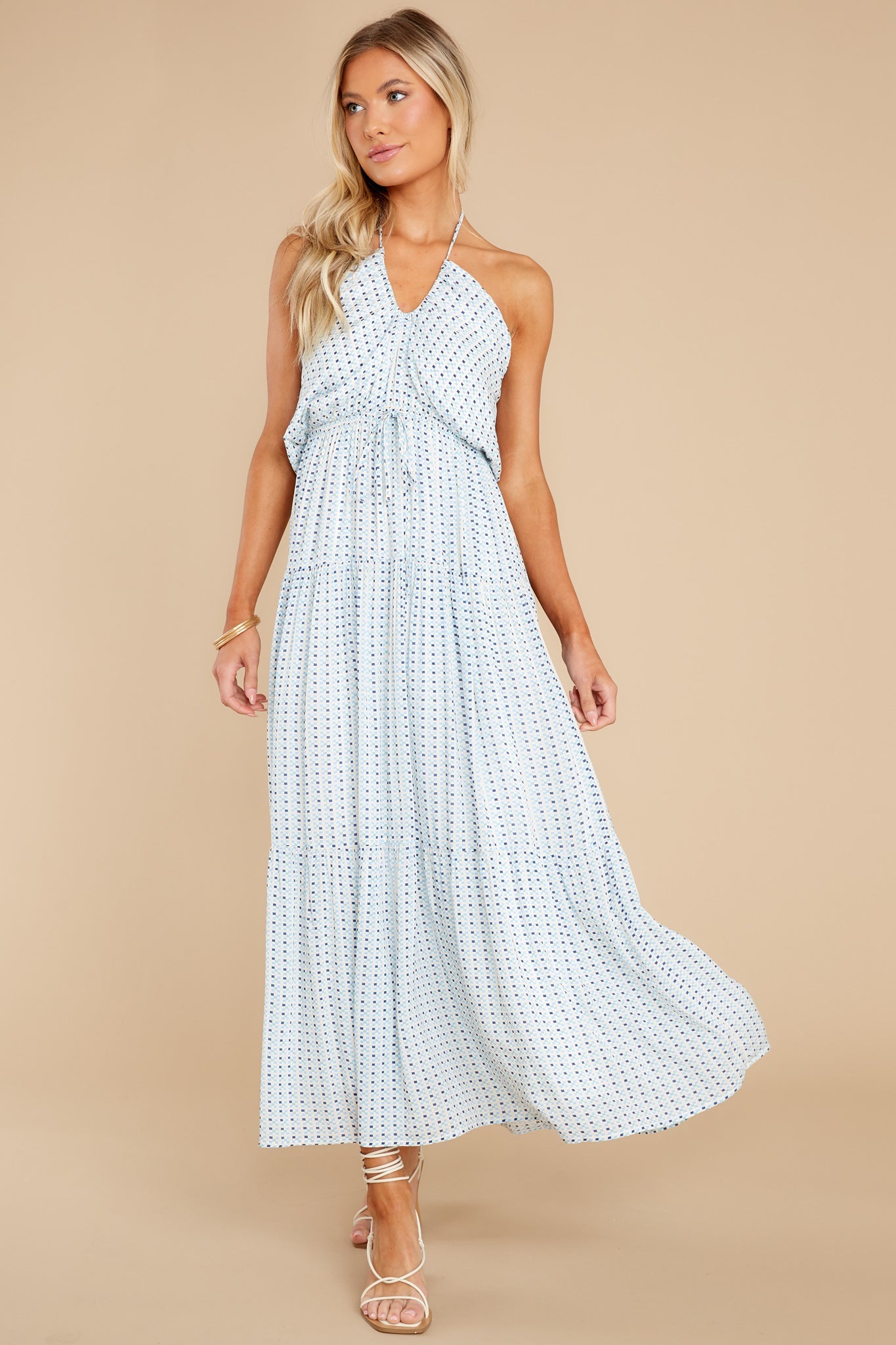 Zephyr Halter Blue Multi Maxi Dress