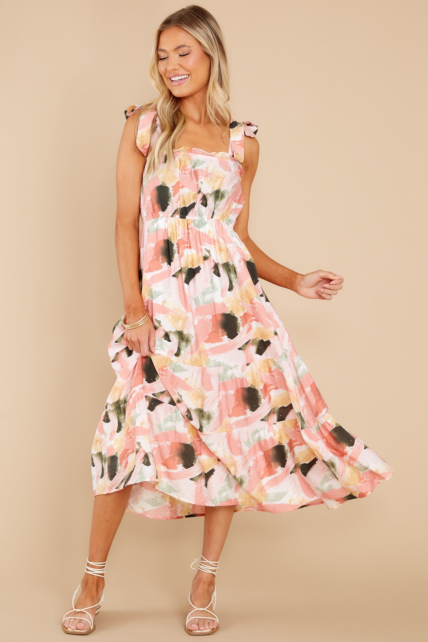 Creative Ideas Peach Multi Print Midi Dress