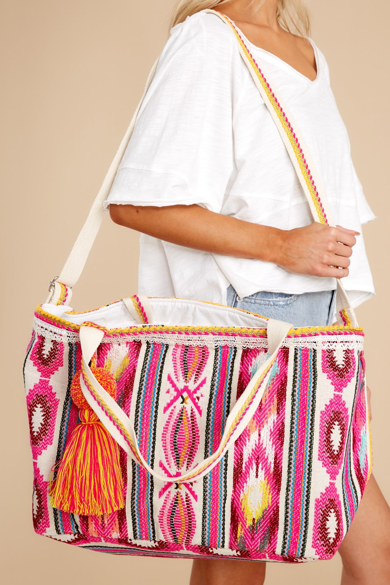 Keep Your Plans Fuchsia Multi Print Bag