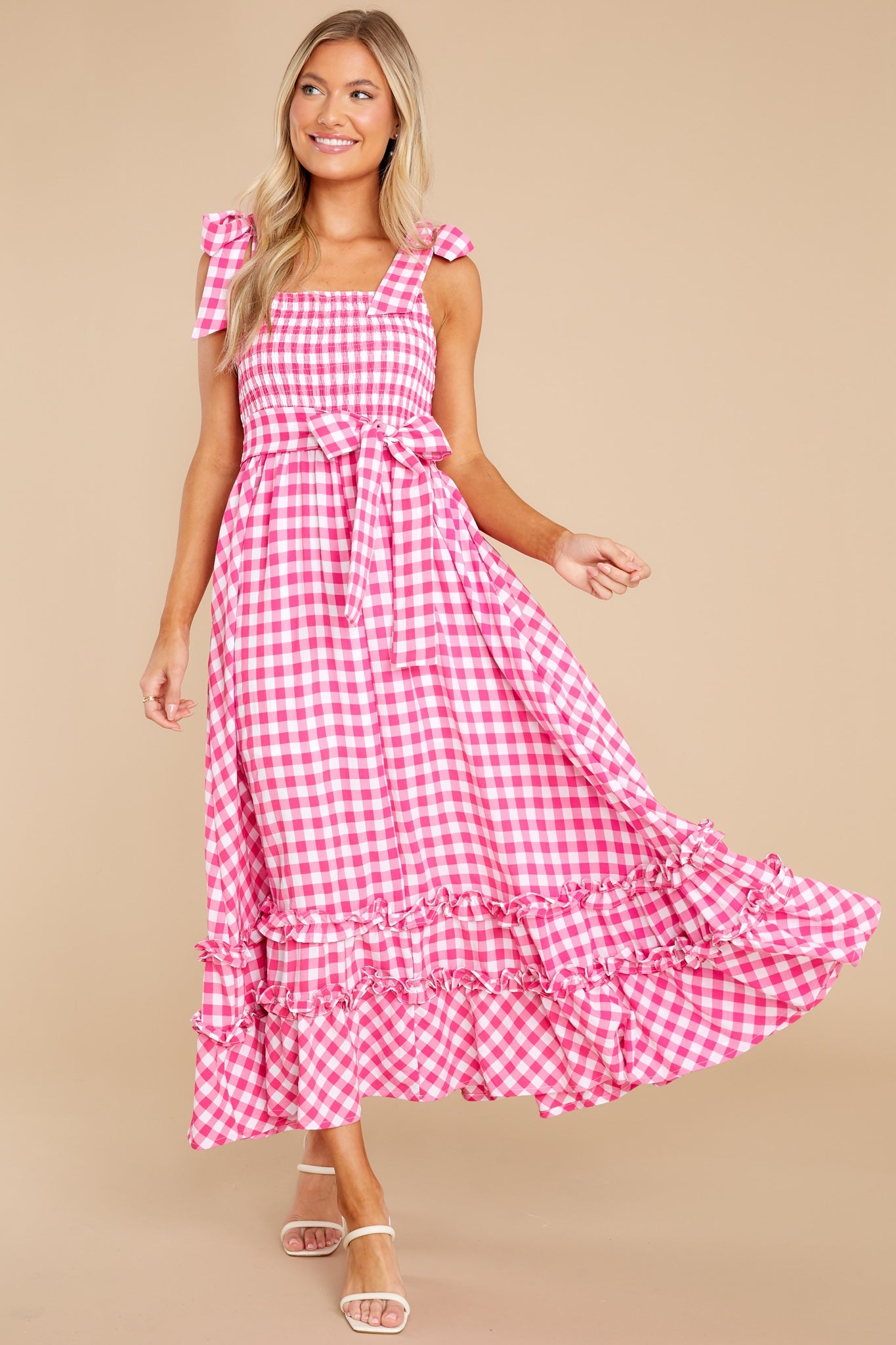Beyond Basic Hot Pink Gingham Maxi Dress
