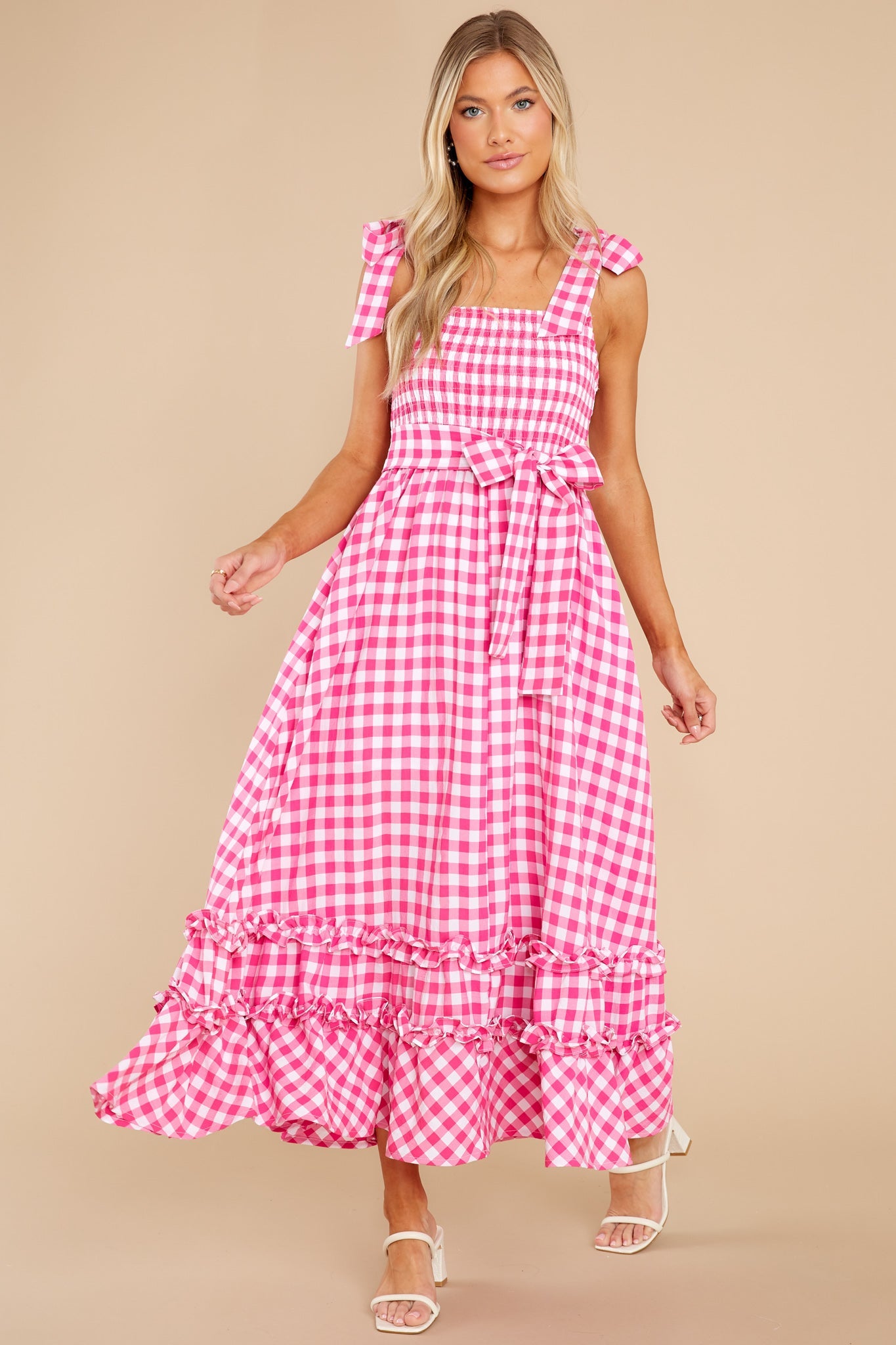 Beyond Basic Hot Pink Gingham Maxi Dress