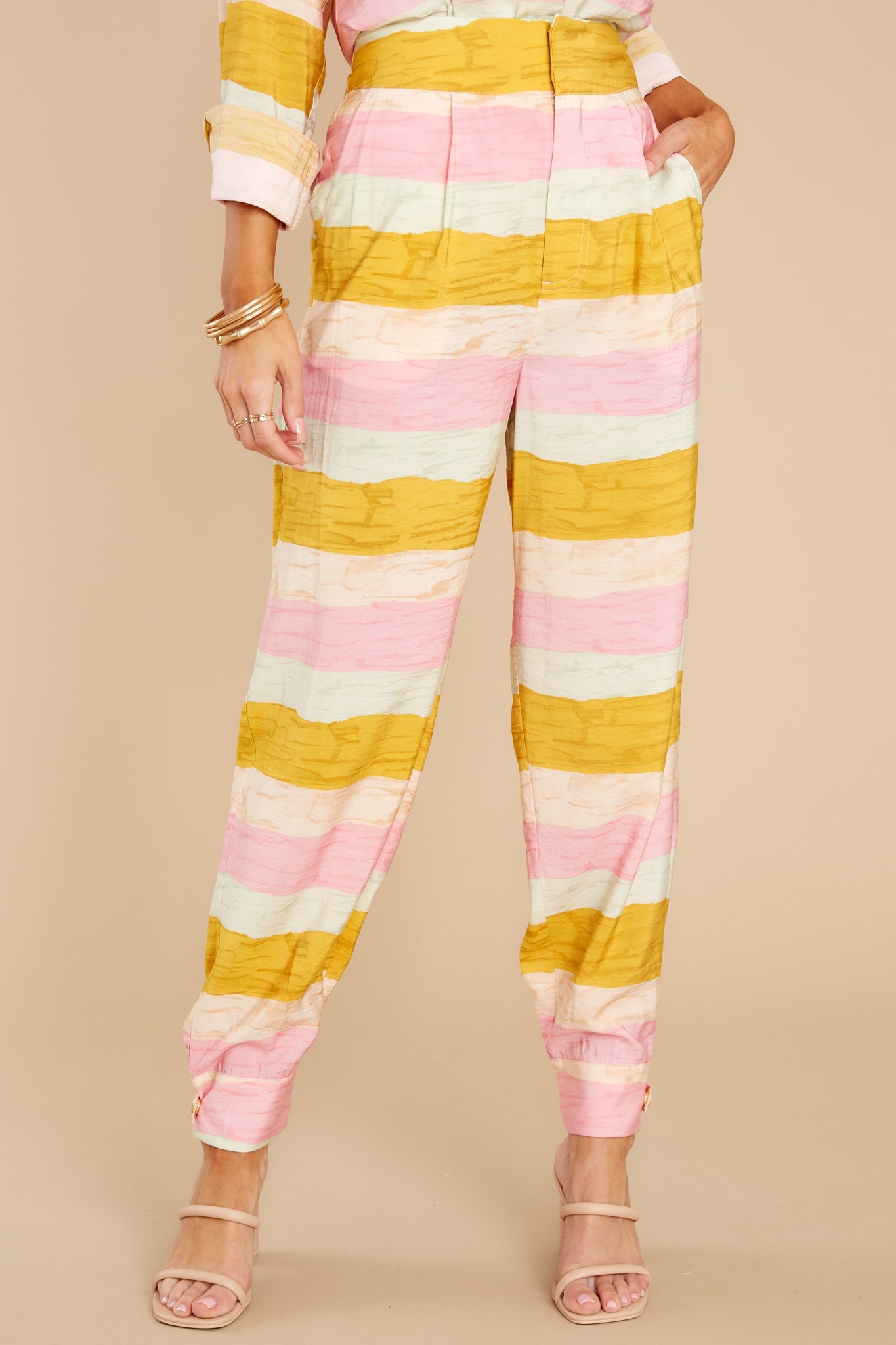Delightful Daydreams Yellow Striped High Rise Trousers
