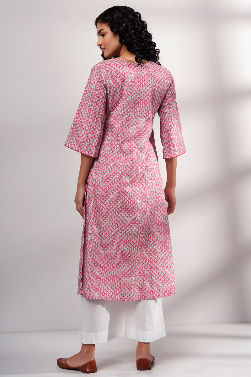 Pink Premium Cotton Printed Kurta With Cotton Bottom