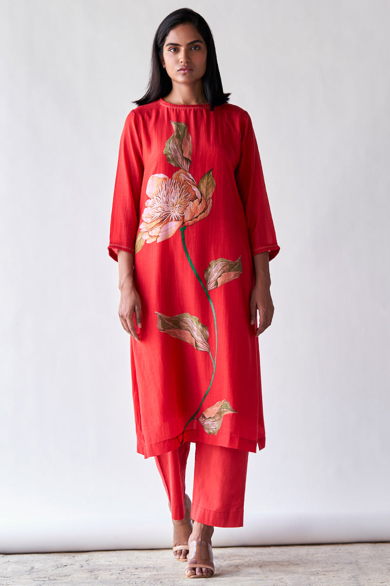 Red Bemberg Silk Co-ord Set