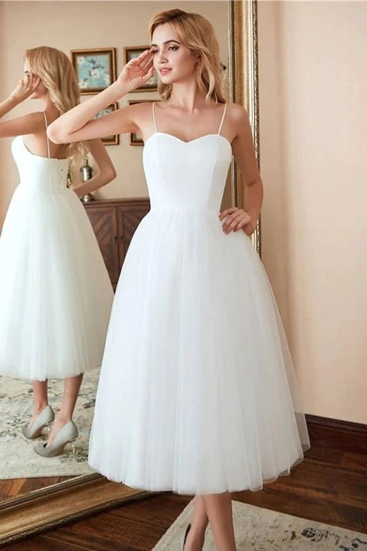 50s Tulle Short Wedding Reception Dress with Spaghetti Straps