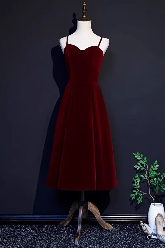 50s style Burgundy Velvet Short Prom Dress Bridesmaid Dress