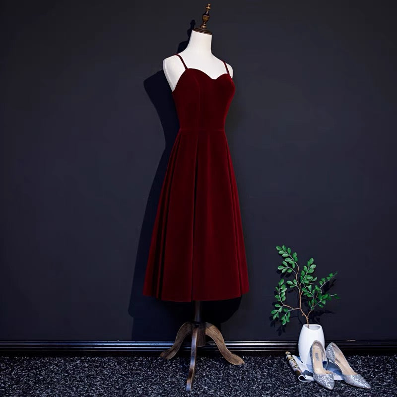 50s style Burgundy Velvet Short Prom Dress Bridesmaid Dress