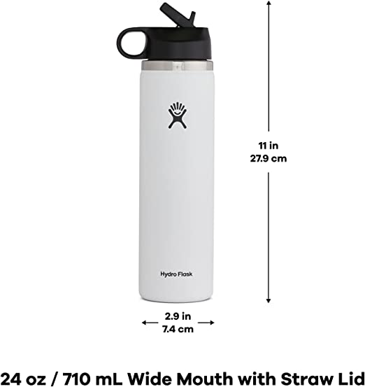 Hydro Flask Wide Mouth Straw Lid - Stainless Steel Reusable Water Bottle - Vacuum Insulated