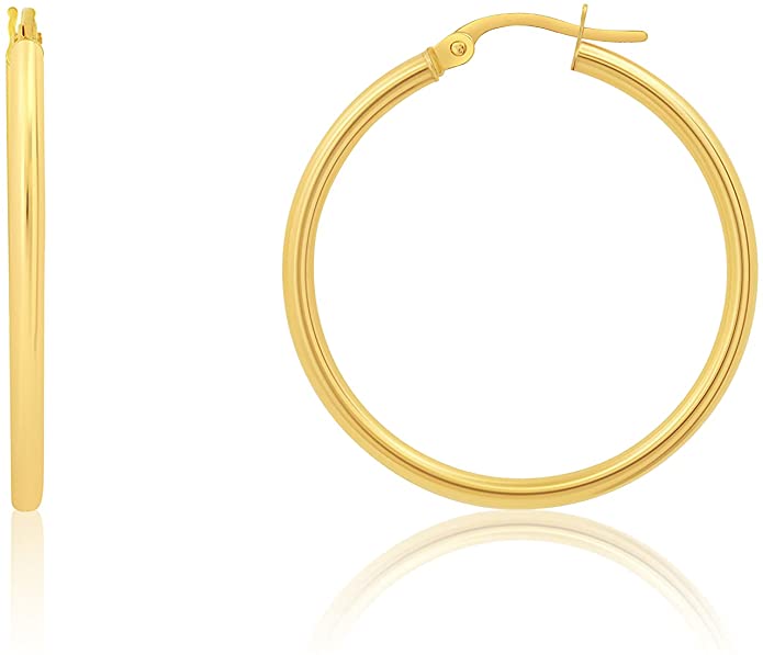 14k Solid Yellow Gold Round Hoop 2mm Earrings