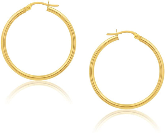 14k Solid Yellow Gold Round Hoop 2mm Earrings