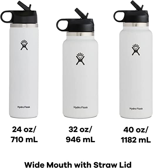 Hydro Flask Wide Mouth Straw Lid - Stainless Steel Reusable Water Bottle - Vacuum Insulated