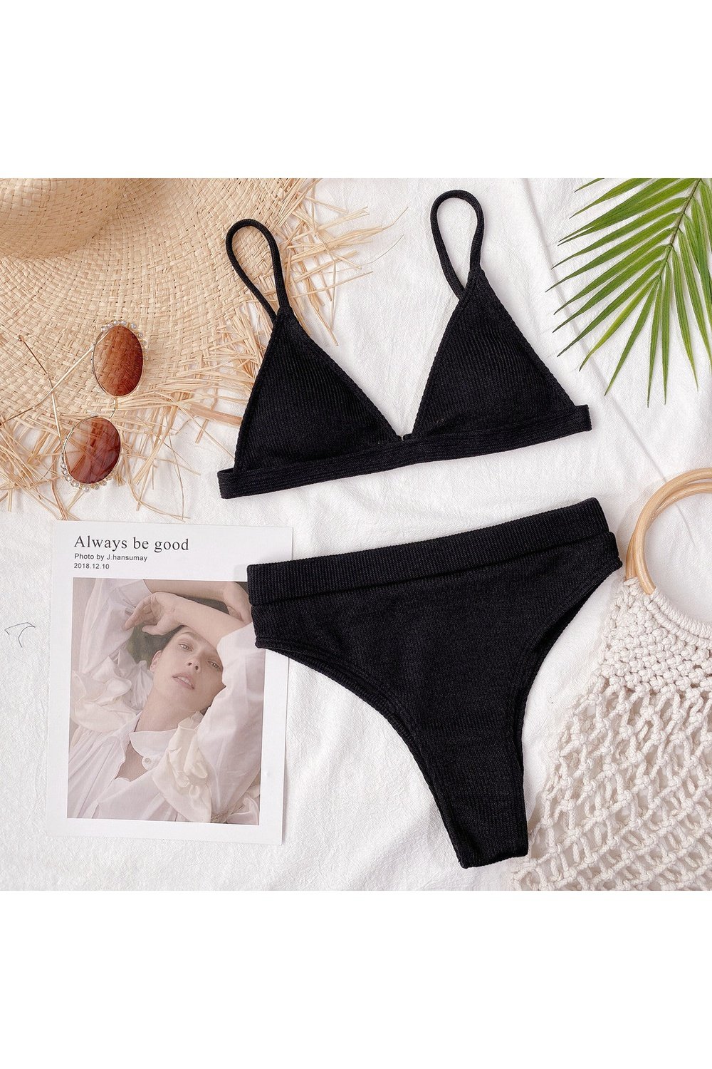 Spaghetti Strap Ribbed Bikini Set