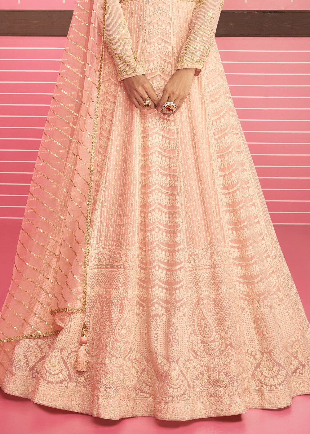 Light Peach Pink Designer Georgette Embroidered Anarkali Suit